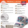 White distressed baseball cap with vibrant chibi KISS band characters and bold multicolor 