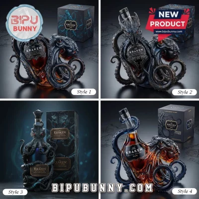 Kraken Black Spiced Rum Sculpted Octopus Collector's Whiskey Bottle
