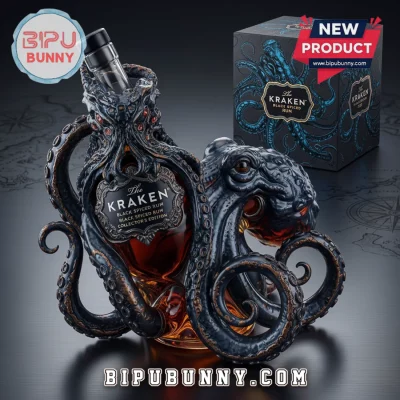 Kraken Black Spiced Rum Sculpted Octopus Whiskey Bottle