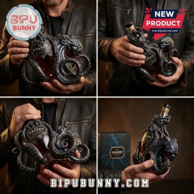 Kraken Black Spiced Rum Sculpted Octopus Whiskey Bottle