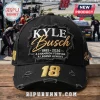 Black distressed baseball cap with gold and white embroidered Kyle Busch 1985-2026 text and number 18 logo!