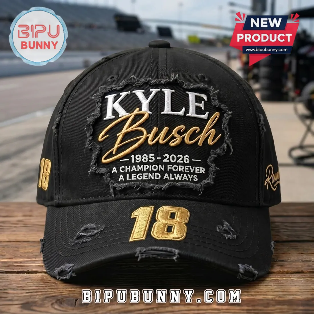 Kyle Busch 18 Champion Forever Distressed Baseball Cap Kyle Busch 18 Champion Forever Distressed Baseball Cap