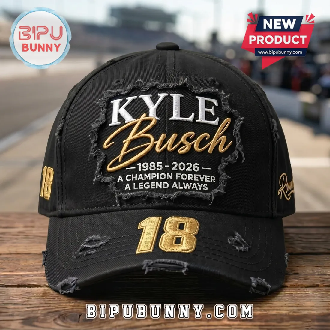 Kyle Busch 18 Champion Forever Distressed Baseball Cap Kyle Busch 18 Champion Forever Distressed Baseball Cap