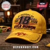Yellow baseball cap with embroidered racing graphics, 18, Kyle Busch text, and Legends Never Lift on the brim!