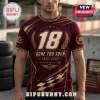 Burgundy racing t-shirt with gold 18, checkered pattern, and text reading 18 GONE TOO SOON 1985-2026 FOREVER IN THE FAST LANE!