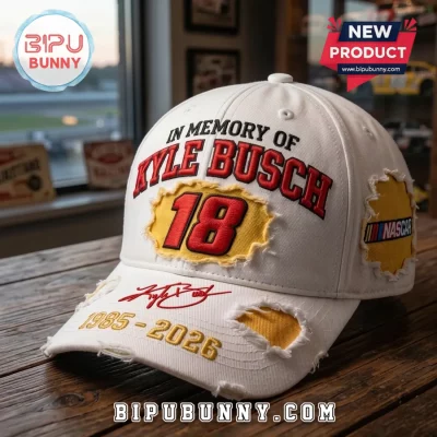 Kyle Busch No 18 In Memory Of 1985-2026 Distressed Baseball Cap
