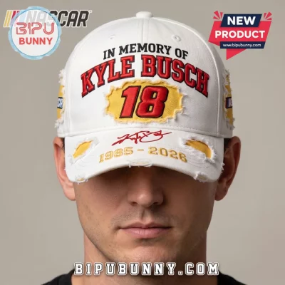 Kyle Busch No 18 In Memory Of 1985-2026 Distressed Baseball Cap