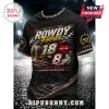 Black t-shirt with racing graphics, checkered collar, and text Rowdy Forever 18 to 8, Full Throttle Legacy, Never Lift!