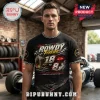 Black graphic t-shirt with racing theme, checkered collar, and text Rowdy Forever 18 to 8, Full Throttle Legacy design!