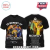 Black graphic t-shirt with Kyle Busch photo collage, NASCAR trophy, Rowdy text, and career achievement list on back!