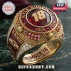 Gold championship ring with red stone featuring Kyle Busch 18, 1985-2026, race car, and checkerboard racing patterns!