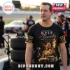 Black graphic t-shirt featuring Kyle Busch portrait, trophy, and race car with Rowdy Nation text and gold sleeve accents!