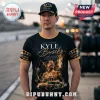 Black Kyle Busch memorial graphic tee with gold racing accents and text featuring a car and champion portrait design!
