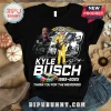 Black t-shirt featuring NASCAR driver Kyle Busch photo montage, number 18 graphic, and text Kyle Busch 1985-2025.!