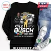 Black long sleeve t-shirt with Kyle Busch photo collage, number 18, and text reading Thank You For The Memories 1985-2025!