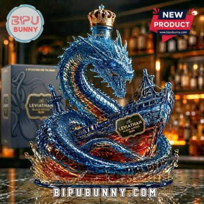 Leviathan Dragon Black Spiced Rum Sculpted Premium Whiskey Bottle