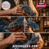 A collage of three photos displaying different perspectives of the intricate blue dragon and ship shaped bottle for Leviathan Black Spiced Rum.