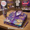 Purple LSU Tigers button down shirt with tropical tiger surf print and matching tumbler featuring LSU branding!