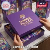 Purple box set with gold LSU tiger logo and Summer Tailgate Collection text featuring tropical palm trees and cooler art!