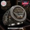 Silver-tone retro Lynyrd Skynyrd ring with gold text, eagle, guitars, 