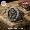 Silver gold ornate ring with clear stones, eagle, crossed guitars, text LYNYRD SKYNYRD 1964 and SWEET HOME ALABAMA!