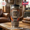 Lynyrd Skynyrd metal tumbler with guitar, gear, fire patterns, and text Sweet Home Alabama and Free Bird Forever!