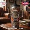 Lynyrd Skynyrd metal tumbler with flame background, guitar and gear graphic, text Sweet Home Alabama Free Bird Forever!