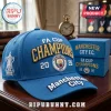 Sky blue Manchester City FA Cup Champions baseball cap with gold 'CHAMPIONS' embroidery and white 'FA CUP 20 26' text, trophy graphic!