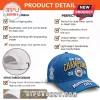 Blue Manchester City FA Cup Champions baseball cap with gold 'CHAMPIONS' text, white 'FA CUP 20 26 Manchester City' lettering, team crest, and trophy graphic!