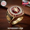Gold red Manchester United championship ring with devil emblem, MUFC 1878, 'GLORY GLORY MAN UTD' text, white and red gems!