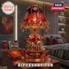 Ornate red gold Manchester United fan collectible lamp with Manchester United F.C., THE UNITED TRINITY, EST. 1878 - OLD TRAFFORD text!