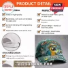 Distressed teal baseball cap with parrot embroidery, Margaritaville and Jimmy text, and tropical beach patches!