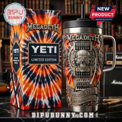 Megadeth 43rd Anniversary Guitar Skull YETI Handle Tumbler