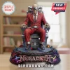 Red suit skeleton in electric chair figurine, heavy metal style, 