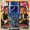 Blue glass featuring Metallica 45 Years of Fury 1981-2025 text, star, and winged statue graphics on vintage band poster!