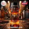 Metallica 45th anniversary glass with flaming skull cross and snake graphics in black and orange colors!