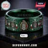 Dark green ring, ornate style, MÉXICO text, Mexican flag colors, gold eagle crest, soccer ball, sparkling green stones!