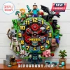 Pixelated Minecraft block clock with Steve, Alex, Creeper, Enderman, Dragon, Warden figures, 