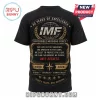 Black t-shirt with tactical IMF 30 years graphic, globe icon, and mission statement text in gold and white military style!