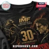 Black t-shirt with gold and red vintage action movie print featuring IMF Impossible Missions Force 30th anniversary graphic!
