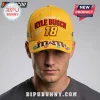 Yellow baseball cap with embroidered Kyle Busch 18, signature, and M&M logo for NASCAR fans!
