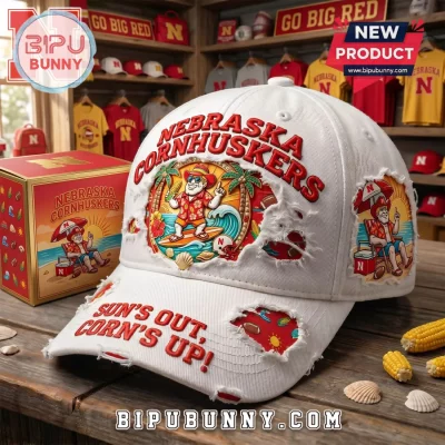 Nebraska Cornhuskers White Distressed Summer Beach Baseball Cap