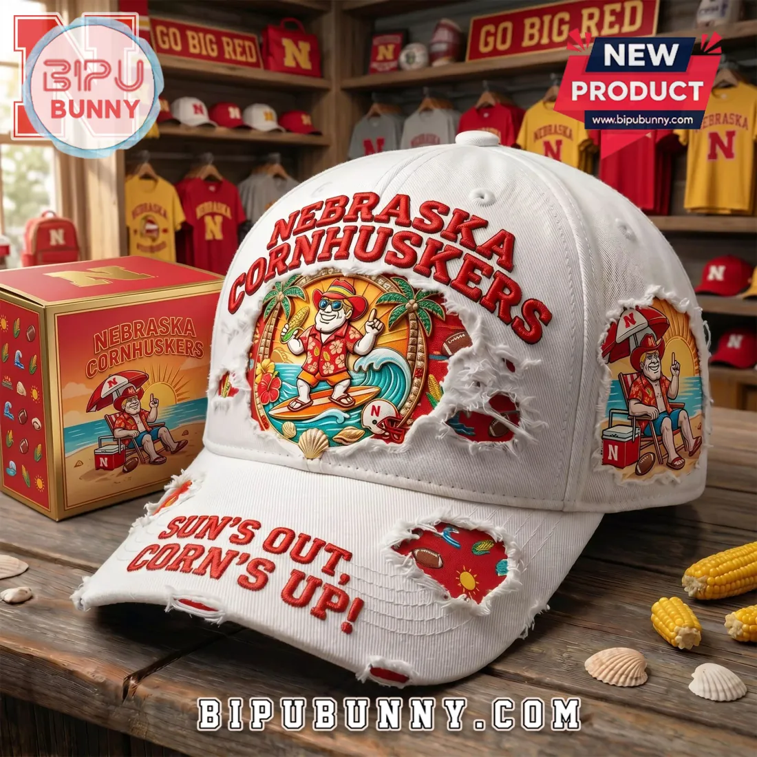 Nebraska Cornhuskers White Distressed Summer Beach Baseball Cap Nebraska Cornhuskers White Distressed Summer Beach Baseball Cap