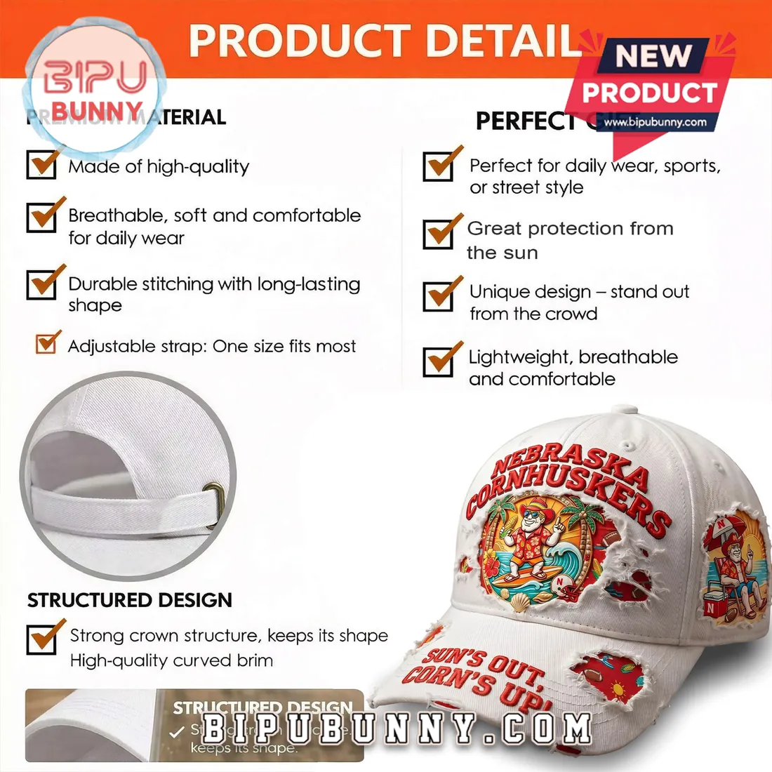 Nebraska Cornhuskers White Distressed Summer Beach Baseball Cap Nebraska Cornhuskers White Distressed Summer Beach Baseball Cap