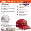 Red baseball cap, collegiate championship design! White and gold text 