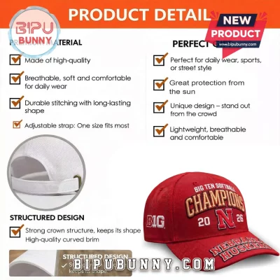 Nebraska Huskers Big Ten Softball Champions 2026 Red Cap