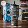Blue tie-dye tumbler with metallic New Kids On The Block guitar design text The Right Stuff and Blockheads Forever!