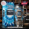 Blue tie-dye Yeti tumbler featuring New Kids On The Block logo, electric guitar design, and The Right Stuff text!