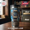 New Kids On The Block stainless steel tumbler featuring blue tie-dye pattern, guitar parts, and 3D metallic vintage text!