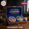 Wooden display box with New York Knicks Eastern Conference Champions 2025-2026 text and two gold commemorative coins!